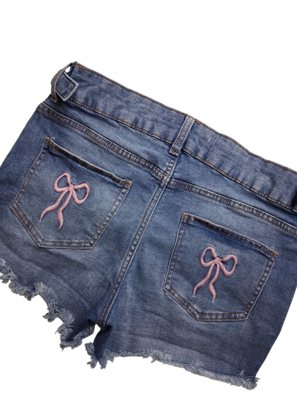 Y2K Love Trends Denim Shorts with Bow Embroidery - Coquette Aesthetic